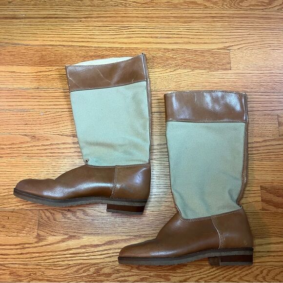 Vintage LL Bean Tan Canvas Leather Riding Equestrian boots size 8.5 - Picture 1 of 13